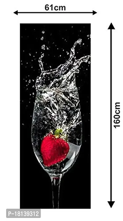 Trendy Abstract 3D Strawberry In The Glass Under Water With Black Background Extra Large Fridge Sticker (Pvc Vinyl Covering Area 61Cm X 160Cm ),Multicolor(Fd101)-thumb3