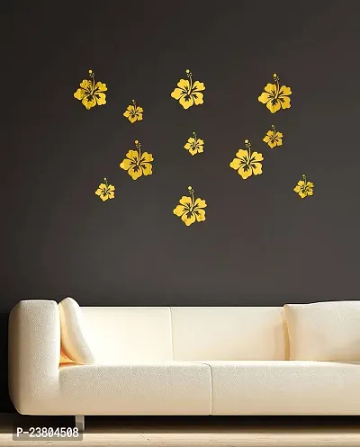 Psychedelic Collection Decorative Beautiful Flowers Golden Acrylic Sticker Hexagon Mirror, Hexagon Mirror Wall Stickers, Mirror Stickers for Wall Large Size, Sticker Mirror-thumb0