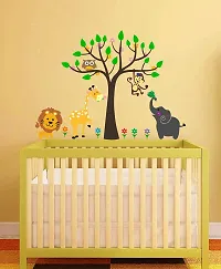 Trendy Beautiful Animals Playing Tree For Home Deacute;cor Decorative Wall Sticker (Pvc Vinyl, Multicolor, W 101 Cm X H 74 Cm)-thumb3
