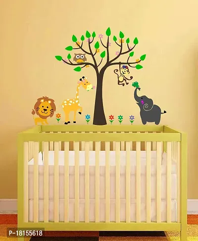 Trendy Beautiful Animals Playing Tree For Home Deacute;cor Decorative Wall Sticker (Pvc Vinyl, Multicolor, W 101 Cm X H 74 Cm)-thumb4