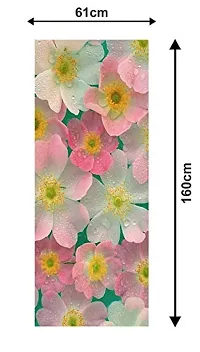 Psychedelic Collection abstract sky blue background pink  off white decorative flowewrs extra large fridge sticker Double Single Door Decorative Fridge Sticker (PVC Vinyl, Multicolor, 60 cm X 160 cm)-thumb2