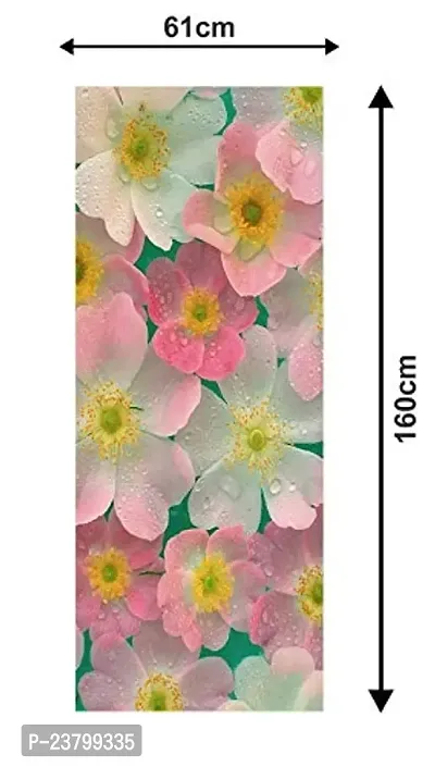 Psychedelic Collection abstract sky blue background pink  off white decorative flowewrs extra large fridge sticker Double Single Door Decorative Fridge Sticker (PVC Vinyl, Multicolor, 60 cm X 160 cm)-thumb3