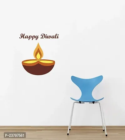 Pshychedelic Collection Diwali Special - Decorative Diya Happy Diwali Wall Sticker Size - 48 cm x 46 cm-thumb2