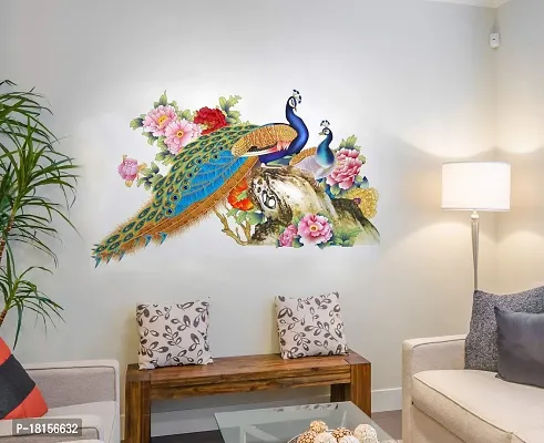 Trendy Peacock Birds Nature Wall Sticker (Pvc Vinyl, 60 Cm X 90 Cm),Multicolour-thumb0