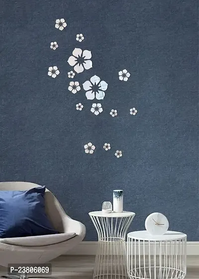 Psychedelic Collection Decorative Flowers Mirror Silver Acrylic Sticker Hexagon Mirror, Hexagon Mirror Wall Stickers, Mirror Stickers for Wall Large Size, Sticker Mirror-thumb0