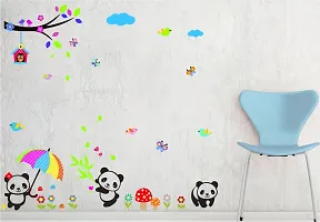 Psychedelic Collection Playing Pandas buteerflyes Bird House Bird Sitting on Tree PVC Vinyl Multicolor Decorative Wall Sticker for Wall Decoration Size : 117 cm X 142 cm-thumb2