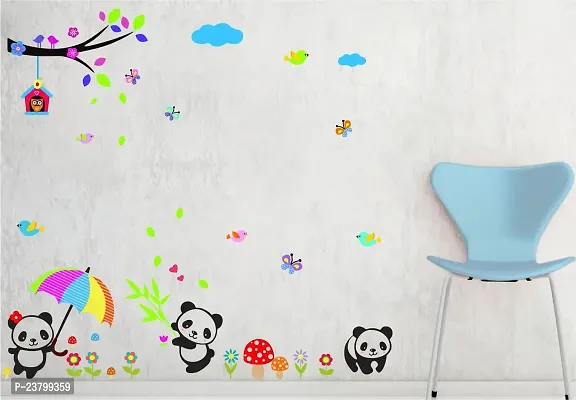 Psychedelic Collection Playing Pandas buteerflyes Bird House Bird Sitting on Tree PVC Vinyl Multicolor Decorative Wall Sticker for Wall Decoration Size : 117 cm X 142 cm-thumb3