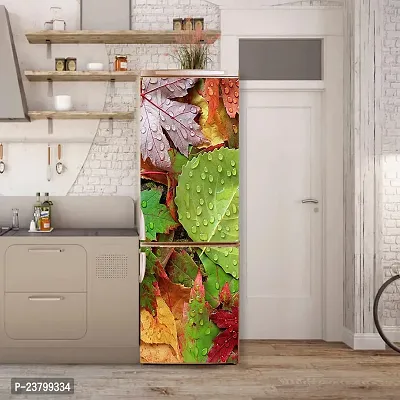 Psychedelic Collection decoraitve Abstract Colourful Leaves with rain dropes Extra lardge Fridge Sticker for Fridge Decor (PVC Vinyl Multicolor)-thumb4