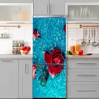 Psychedelic Collection Abstract Decorative red Rose Leaves with Blue Water Extra lardge Fridge Sticker for Fridge Decor (PVC Vinyl, Multicolor, 60 cm X 160 cm)-thumb4