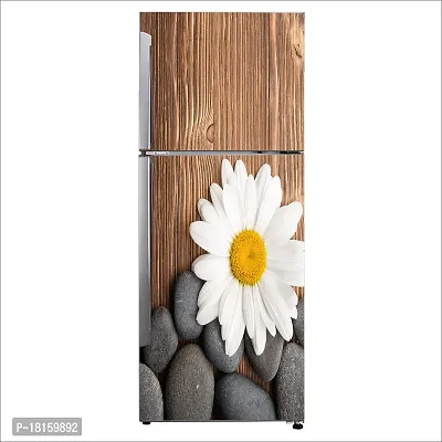 Trendy Decorative Camomiles Stones White Flower Extra Large Fridge Sticker Double Single Door Decorative Fridge Sticker (Pvc Vinyl, Multicolor, 60 Cm X 160 Cm)