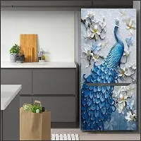 Byte Studio Fridge Sticker Beautiful Peacock and Flower Painting Wallpaper/Poster for Fridge Double Single Door Decorative Sticker (PVC Viny)-thumb1