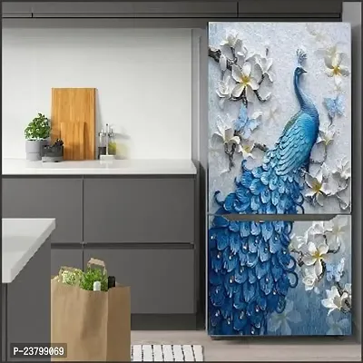 Byte Studio Fridge Sticker Beautiful Peacock and Flower Painting Wallpaper/Poster for Fridge Double Single Door Decorative Sticker (PVC Viny)-thumb2