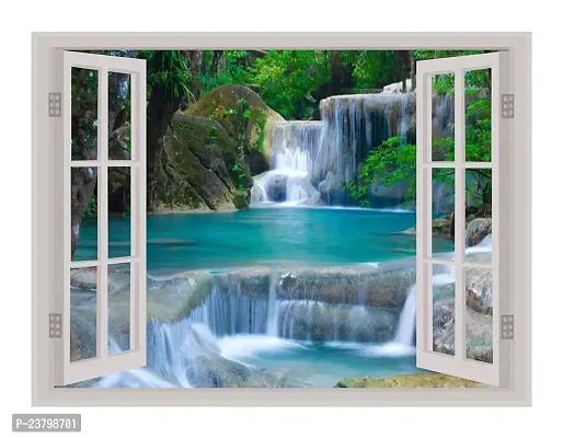 Psychedelic Collection Beautiful Natural Water Fall Window Illution Wall Sticker (PVC Vinyl, Multicolour, Wall Covering 92 cm X 61 cm)_PCWI38-thumb0