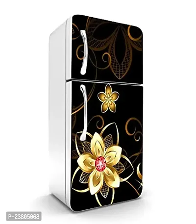 Psychedelic Collection Gloden Flower with Bold Black Background Decorative Extra Large PVC Vinyl Fridge Sticker (Multicolor, 60 cm X 160 cm)_PCFS228_WP