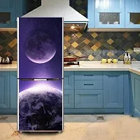 Psychedelic Collection Decorative Earth and Moon Together with Shooting Star in Galaxy Wallpaper Sticker for Fridge Decor (PVC Vinyl, Multicolor, 60 cm X 160 cm)-thumb3