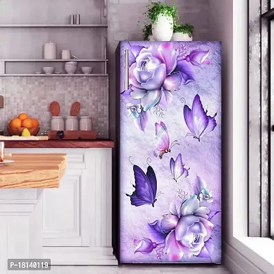 Trendy Beautifull Flower With Butterfly Decorative Fridge Sticker(Multicolor Vinyl 120X60)-thumb3