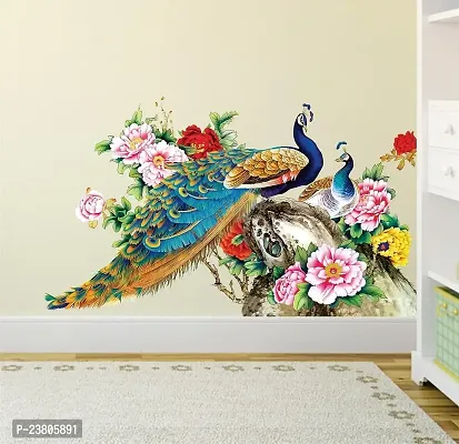 Psychedelic Collection 'Peacock Birds Nature' Wall Sticker (PVC Vinyl, 60 cm x 90 cm),Multicolour-thumb2