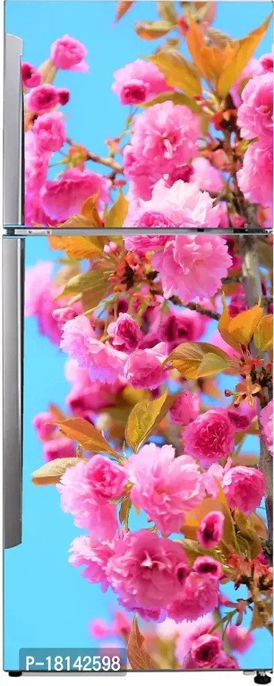 Psychedelic Collectionfor Natural Pink Flowers Leavesdecorative Extra Large Pvc Vinyl Fridge Sticker (Multicolor, 60 Cm X 160 Cm)Fd355Wp-thumb0