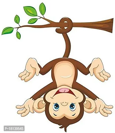 Trendy Monkey Hanging Below The Branch With Tail Wall Sticker (Pvc Vinyl, 50 Cm X 70 Cm, Multicolour)-thumb0