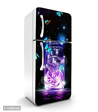 Psychedelic Collection Flying Butterfly Over The Sparking Glass Container Decorative Extra Large PVC Vinyl Fridge Sticker (Multicolor, 60 cm X 160 cm)_PCFS289_WP