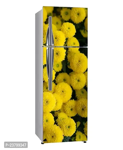 Psychedelic Collection Decorative Abstract Beautiful Yellow Flowers with Dark Background Extra lardge Fridge Sticker for Fridge Decor (PVC Vinyl Multicolor)-thumb0