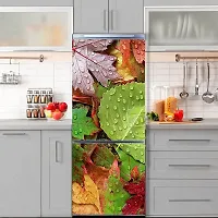 Psychedelic Collection decoraitve Abstract Colourful Leaves with rain dropes Extra lardge Fridge Sticker for Fridge Decor (PVC Vinyl Multicolor)-thumb4