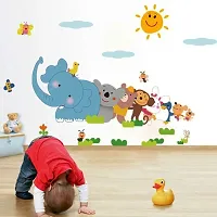 Trendy Jungle Cartoon Cute Animals Wall Sticker (Pvc Vinyl, 60 Cm X 90 Cm, Multicolour)-thumb2