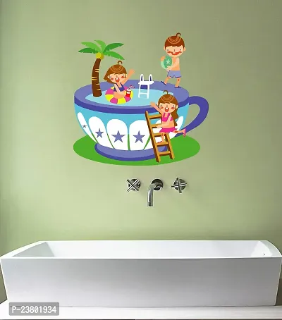 Psychedelic Collection Decorative Childrens Playing on Pool Decorative Wall Sticker (PVC Vinyl, Multicolor, W 74 cm X H 73 cm)-thumb3