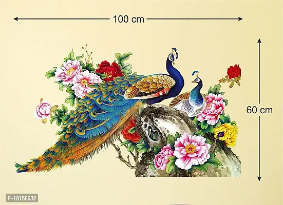 Trendy Peacock Birds Nature Wall Sticker (Pvc Vinyl, 60 Cm X 90 Cm),Multicolour-thumb2