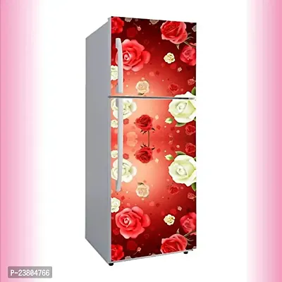 Psychedelic Collection red Flower with White Flower Decorative Extra Large PVC Vinyl Fridge Sticker (Multicolor, 60 cm X 160 cm)-thumb0