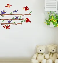 Psychedelic Collection Decorative terr Branch Flying Birds Decorative Wall Sticker (PVC Vinyl, Multicolor, W 91 cm X H 70 cm)-thumb1