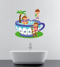 Psychedelic Collection Decorative Childrens Playing on Pool Decorative Wall Sticker (PVC Vinyl, Multicolor, W 74 cm X H 73 cm)-thumb3