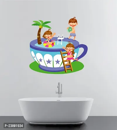 Psychedelic Collection Decorative Childrens Playing on Pool Decorative Wall Sticker (PVC Vinyl, Multicolor, W 74 cm X H 73 cm)-thumb4