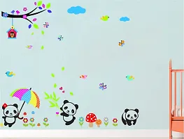 Psychedelic Collection Playing Pandas buteerflyes Bird House Bird Sitting on Tree PVC Vinyl Multicolor Decorative Wall Sticker for Wall Decoration Size : 117 cm X 142 cm-thumb3