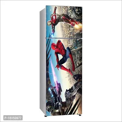 Trendy Decorative Iron Man Vulture And Spiderman Fridge Double Single Door Decorative Sticker (Pvc Vinyl, Multicolor, 60 Cm X 160 Cm) Fd739New-thumb2