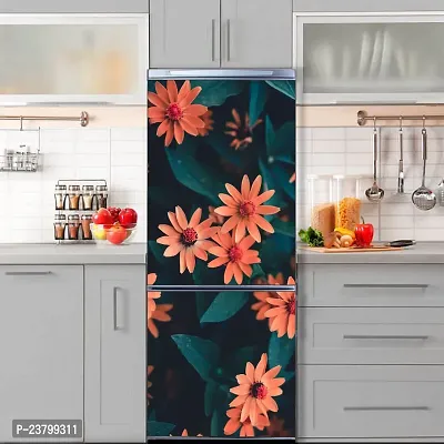 Psychedelic Collection Beautiful Orange Colour Flower with Leaves Decorative Fridge Decor Sticker for Kitchen (PVC Vinyl Multicolor)-thumb5