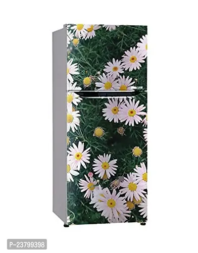 Psychedelic Collection flower leaves lotus white flower wallpaper poster Adhesive Vinyl sticker Fridge wrap sticker Double Single Door Decorative Fridge Sticker (PVC Vinyl, Multicolor, 60 cm X 160 cm)-thumb2