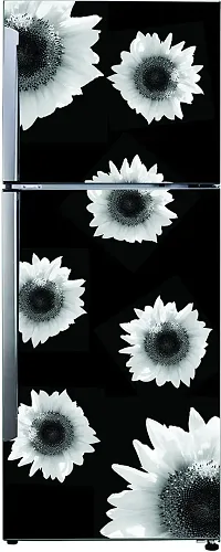 Psychedelic Collection Decorative Abstract White mogra Flowers with Black Background Extra lardge Fridge Sticker for Fridge Decor (PVC Vinyl Multicolor)-thumb1