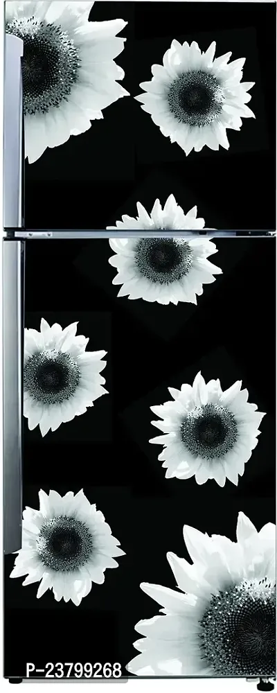 Psychedelic Collection Decorative Abstract White mogra Flowers with Black Background Extra lardge Fridge Sticker for Fridge Decor (PVC Vinyl Multicolor)-thumb2