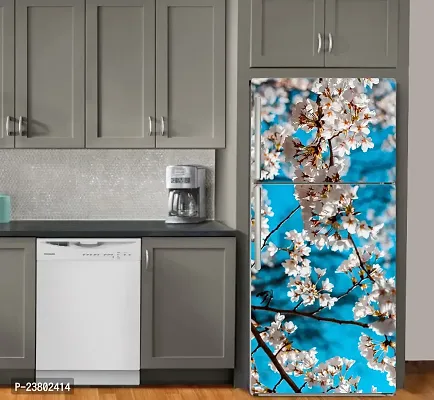 Psychedelic Collection White Flowers leavesDecorative Extra Large PVC Vinyl Fridge Sticker (Multicolor, 60 cm X 160 cm)-thumb4