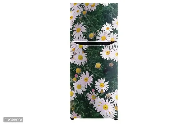 Psychedelic Collection flower leaves lotus white flower wallpaper poster Adhesive Vinyl sticker Fridge wrap sticker Double Single Door Decorative Fridge Sticker (PVC Vinyl, Multicolor, 60 cm X 160 cm)