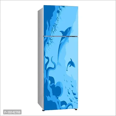 Trendy Octopus Shark Ocean Minimalism Blue Largedecorative Extra Large Pvc Vinyl Fridge Sticker (Multicolor, 60 Cm X 160 Cm)-thumb2