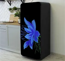 Psychedelic Collection Blue Flower Black BackgroundDecorative Extra Large PVC Vinyl Fridge Sticker (Multicolor, 60 cm X 160 cm)-thumb3