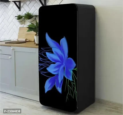 Psychedelic Collection Blue Flower Black BackgroundDecorative Extra Large PVC Vinyl Fridge Sticker (Multicolor, 60 cm X 160 cm)-thumb4