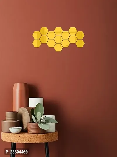 Psychedelic Collection Golden Acrylic hexagone Mirror Wall Sticker Hexagon Mirror, Hexagon Mirror Wall Stickers, Mirror Stickers for Wall Large Size, Sticker Mirror-thumb0