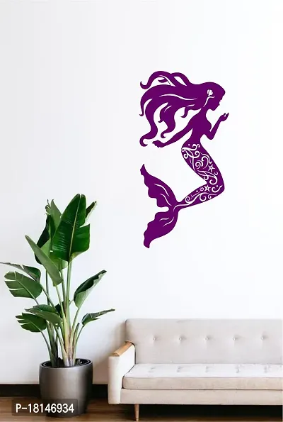 Trendy Purple Mermaid Design Pvc Vinyl Multicolor Decorative Wall Sticker For Wall Decoration Size - 94 Cm X 48 Cm-thumb2