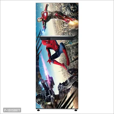 Trendy Decorative Iron Man Vulture And Spiderman Fridge Double Single Door Decorative Sticker (Pvc Vinyl, Multicolor, 60 Cm X 160 Cm) Fd739New-thumb3