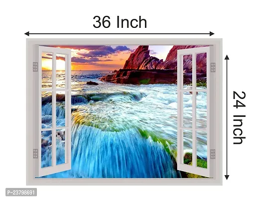 Psychedelic Collection Beautiful Natural Water Fall Window Illution Wall Sticker (PVC Vinyl, Multicolour, Wall Covering 92 cm X 61 cm)_PCWI02-thumb5