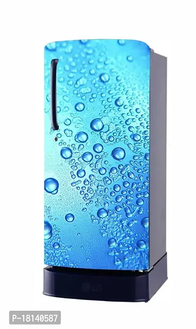 Trendy Vinly 3D Water Drops With Blue Background Adhesive Vinyl Sticker Fridge Wrap Decorative Sticker (Multicolor Pvc Vinyl 120X60)