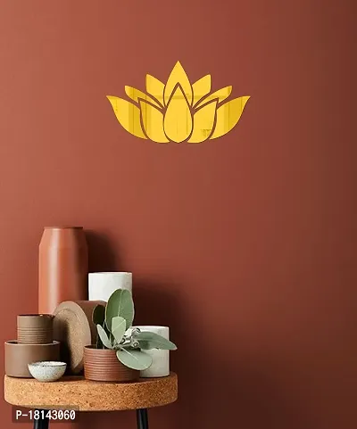 Trendy Decorative Lotus Flower Golden Acrylic Sticker Hexagon Mirror, Hexagon Mirror Wall Stickers, Mirror Stickers For Wall Large Size, Sticker Mirror